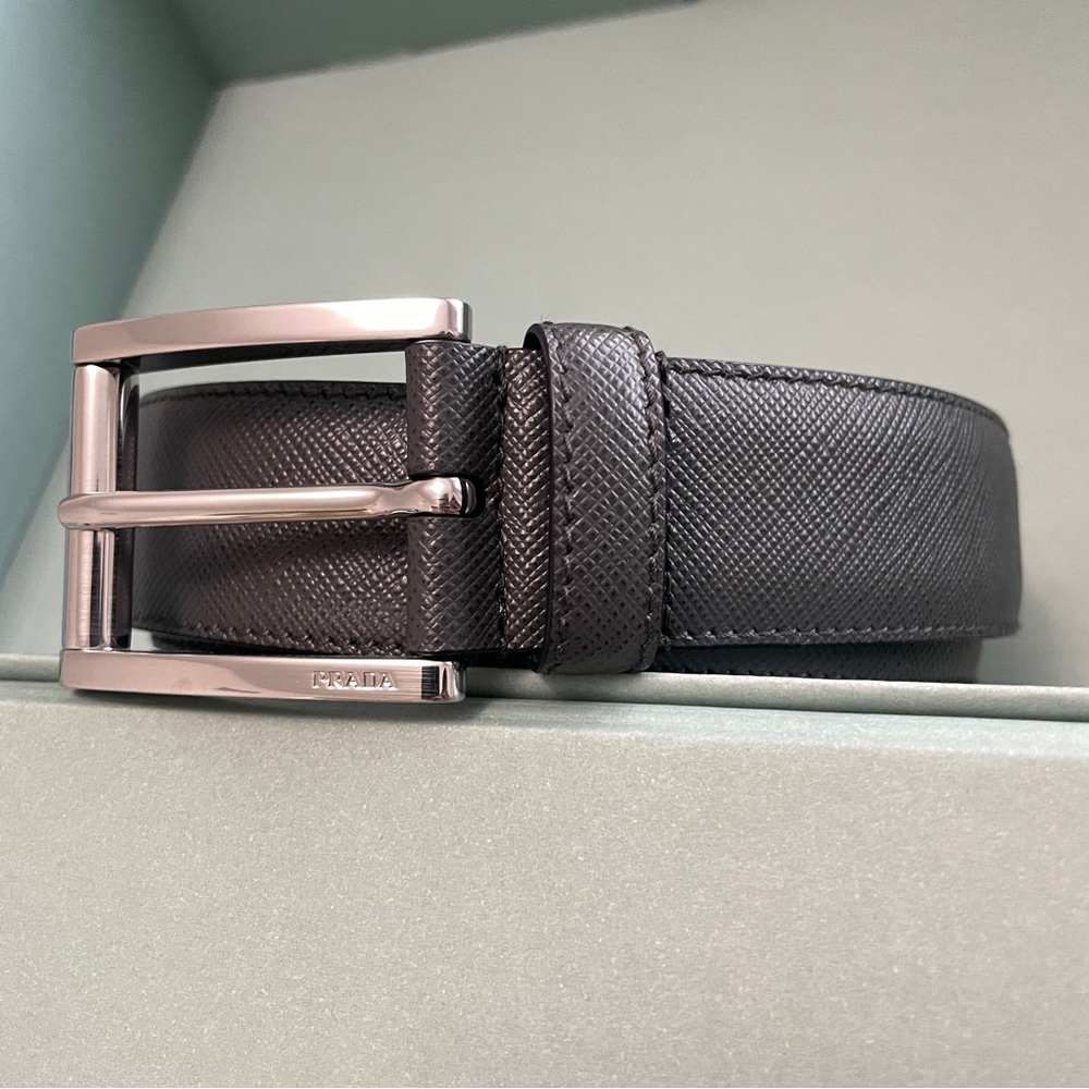 Prada Saffiano Anthracite Leather Belt Size 90 / 36